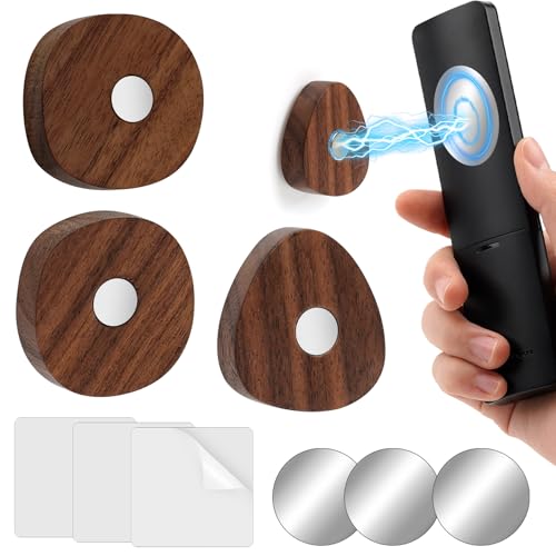 3 Pack Remote Control Holder, Upgraded Wood Magnetic Remote Control Wall Mount, No Drill Self-Adhesive TV Remote Holder for TV, Fan & Air Conditioner Remotes