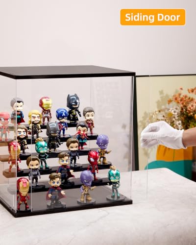 Clear Acrylic Display Case with Light , 4 Tier Display Box Stand Assembly Dustproof Protection Showcase for Collectibles Action Figures (Black 12.6×12.2×11.8in; 32×31×30cm) - color: Black With Light, size: 4 Tier 12.6×9.6×10.6in；32×24.5×27cm