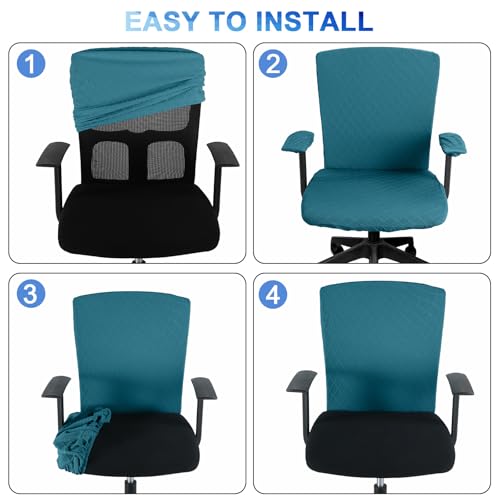 Tallew 4 Pcs Office Chair Covers Set Computer Universal Protective Stretchable Chair Seat Covers Desk Armrest Slipcovers Pads Office Cushion Backrest for Rotating (Lake Blue) - color: Lake Blue