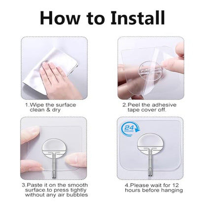 JINSHUNFA Adhesive Wall Hooks 13LB Heavy Duty No Drill Transparent Waterproof Hooks for Bathroom Kitchen Towel Coat 12 Pack - color: Clear, size: Medium 12 Pcs
