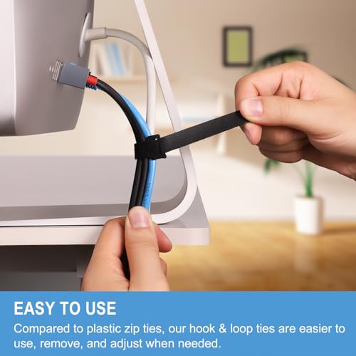 100 PCS 8 Inches Reusable Cable Ties | Adjustable Cord Wraps, Cable Straps | Hook & Loop Cord Organizer, Cable Management - size: 8 Inch 100 Pcs