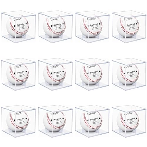 12 Pack Baseball Display Case UV Protected Acrylic Clear Baseball Holder Square Cube Ball Protector Memorabilia Autograph Display Box for Official Size Baseball - size: TWELVE PACK