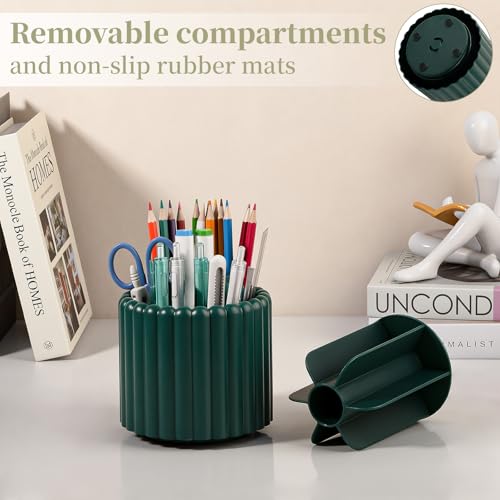 Anyoifax 360° Rotating Pen Holder 7 Slots Desk Organizer Removable Pencil Cup Plastic Art Supplies and Accessories Desktop Storage Box Caddy for Office, School, Home (Teal Green) - color: Teal Blue, size: Small