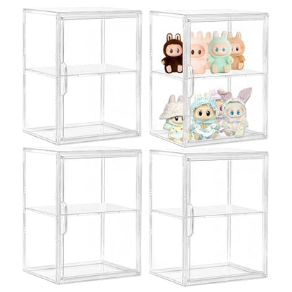Acrylic Display Case, 2 Layer Clear Figure Display Cases for Collectibles with Magnetic Door, Acrylic Box with Movable Dividers 4 Pack - size: Large 4 pack