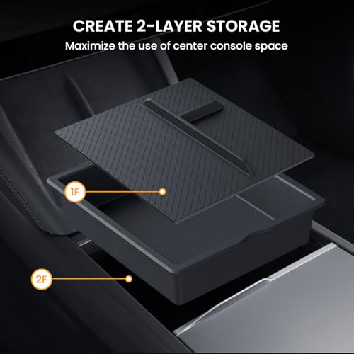 BANKKY Center Console Organizer for Tesla Model 3 Highland 2024-2026 & Model Y Juniper 2025-2026, 2PCS Armrest Storage Tray with Anti-Slip Liner, ABS Black Tesla Accessories - size: 2PCS (24-26) Model3 Black