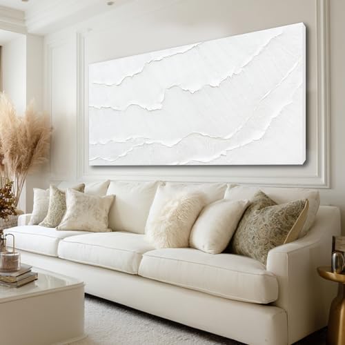 WINKAILIN Large White Abstract Textured Canvas Wall Art 29x58 inch Oversized Minimalist Painting Modern Artwork for Living Room Bedroom Office Décor - color: White, size: 58"L x 29"W