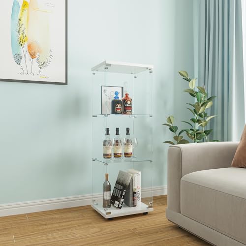 Beauty4U One-Door Glass Display Cabinet, White Curio Cabinets for Living Room, Bedroom, Office, Collection Display, Quick Installation in 30 Mins, 3 Shelves White Floor Standing Glass Bookshelf - color: White, size: 1-Door 3-Shelf