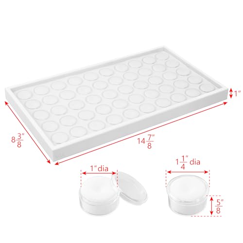 Ikee Design 50 White Foam Gem and Bead Storage Jars Showcase Stackable Display Tray Storage Box for Collectibles, Home Organization, 14.75 W x 8.25 D x 1 H in - color: White Foam/White Tray (50 Jars)