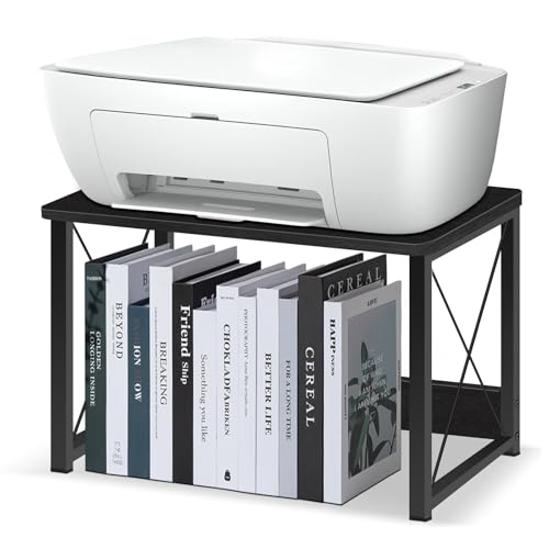 ELITEROO Desktop Printer Stand With Storage, Table Stand Small Desk Shelves Organizer for Home/Office, Multi-Purpose Heavy Duty Riser for Fax Machine Copier Scanner (Black) - color: Black