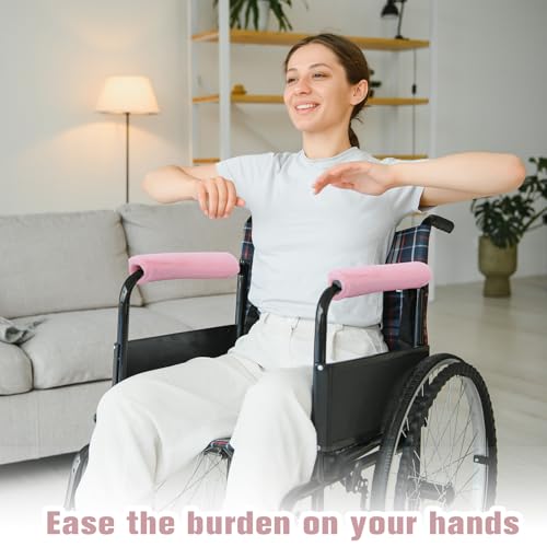 Threlaco 2 Pcs Wheelchair Armrest Covers Soft Fluffy Foam Wheelchair Armrest Pads Non Slip Arm Rest Cover Cushion Pad for Armchairs Office Chairs (Pink) - color: Pink