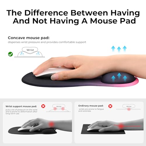 EooCoo Ergonomic Mouse Pad with Gel Wrist Rest Support Middle Concave Design, Relieve Wrist Pain Mousepad, Non-Slip Base for Laptop, Office Desk Accessories, Carpal Tunnel Syndrome Black Pink - color: Black Pink