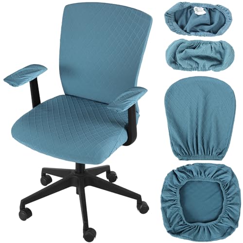 Tallew 4 Pcs Office Chair Covers Set Computer Universal Protective Stretchable Chair Seat Covers Desk Armrest Slipcovers Pads Office Cushion Backrest for Rotating (Azure Blue) - color: Azure Blue