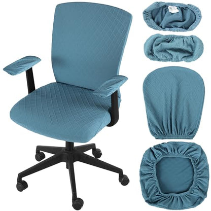 Tallew 4 Pcs Office Chair Covers Set Computer Universal Protective Stretchable Chair Seat Covers Desk Armrest Slipcovers Pads Office Cushion Backrest for Rotating (Azure Blue) - color: Azure Blue