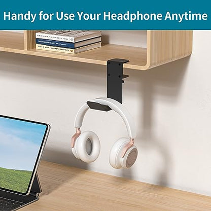 tiebutie Clamp-On Under Desk Headphone Holder/Backpack Hook/PC Gaming Headset Headphone Hanger Mount, Provides a Convenient Place to Hang Headsets or Bags