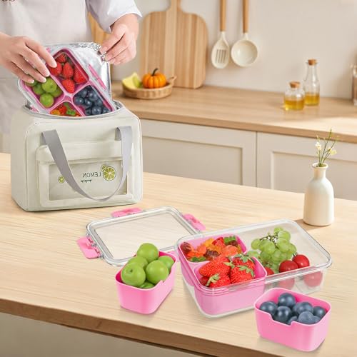 Small Snack Box Container, Updated PP Dishwasher Safe Divided Serving Tray with Lid, 4 Compartment Snack Box Container for Candy, Fruits, Charcuterie, Travel & Parties, BPA-Free, 2 Pack - color: Pink 2 Pack