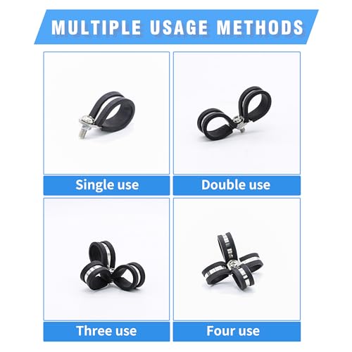 24PCS 3/4" Cable Clamps, 304 Stainless Steel | Riveted Reinforce, Rubber Cushioned Insulated Loop, Rust Proof Anti-Vibration, For Hose, Tube & Automotive - size: cable clamp-3/4"(19mm) 24pcs