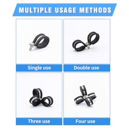 36PCS 1/2" Cable Clamps | Enhanced Riveted Reinforcement, 304 Stainless Steel, Rubber Cushioned Insulation, For Loop, Pipe and Metal Wire - size: cable clamp-1/2"(13mm) 36pcs
