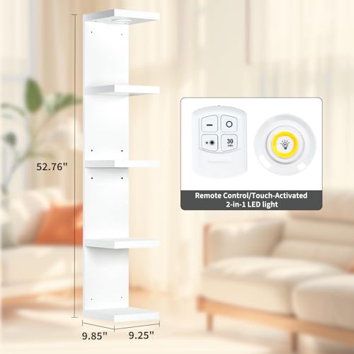 LinTimes 5-Tier LED Wall Shelf with Remote Control, White Floating Shelves Unit, Wall Mounted Display Storage - size: 5 Tier