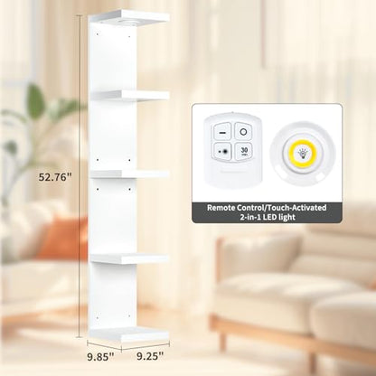 LinTimes 5-Tier LED Wall Shelf with Remote Control, White Floating Shelves Unit, Wall Mounted Display Storage - size: 5 Tier