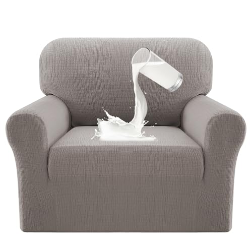 PrinceDeco Dual Waterproof Couch Cover Slipcovers for Sofas - Stretch Chair Cover Non Slip Sofa Covers Washable, Leakproof Furniture Protector for Kids, Pets, Dog (Chair Seat Width 20"-24", Taupe) - color: Taupe, size: 1 Seat (Seat Width 20"-24")