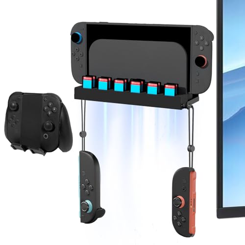 Metal Wall Mount Compatible with Nintendo Switch 2/1/OLED, Switch 2 Wall Mount Kit with Controller Holder, 12 Game Card Holders and 2 for Joy Con Brackets, Safely Store Switch 2 Near TV