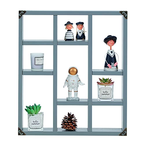 17.7x15.7-Inch Shadow Box Shelf 9-Slot Rustic Floating Shelves Larger Wall Mounted Shelf Lightweight Solid Wood Display Shelf Freestanding Farmhouse Shelf (9C-Dark Gray) - color: 9c-dark Gray, size: 1 PCS