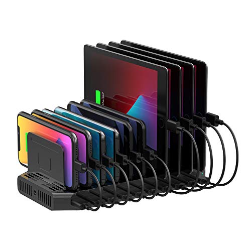 Unitek USB Charging Station, 10 USB Fast Ports Charge Docking Station and Adjustable Dividers, Multi Device Charger Organizer Compatible with iPad, iPhone, Tablet and Cell Phone - color: 60W+10 Port, Black, size: Pack of 1