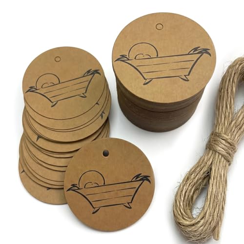 Nativity Scene Gift Tags, 2 Inch Circular Kraft Paper | 100pcs, 20m Natural Jute Twine, Hanging Tags, Christmas Baby Showers Baptism Christening, Business Price Labels - color: 100pcs Nativity Scene