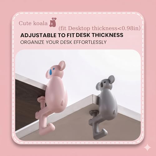 Cute Koala Purse Hook for Desk,22 Lbs Heavy Duty Bag Hanger for Table,No Drill Anti-Slip Desk Hook for Backpack&Headphones,Aesthetic Office Accessories Gifts for Women Girls (Grey (1-Pack)) - color: Grey (1-Pack)