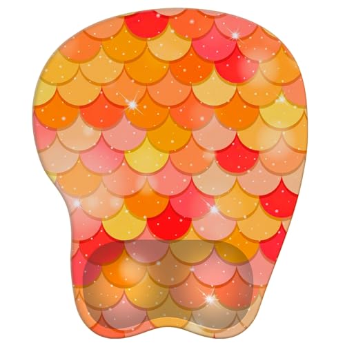 Mouse Pad with Wrist Rest Ergonomic Mouse Pad with Comfortable M-Shape Pain Relief Wrist Support Non-Slip PU Base Mousepad for Laptop, Office & Home (Orange Mermiad) - color: Orange Mermiad