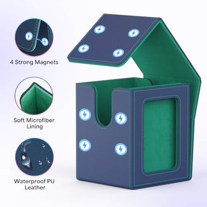 UAONO Card Deck Box for MTG Commander, Independent Commander Display, Fits 100 Double-Sleeved Cards, Magnetic Deck Case for Magic the Gathering TCG, 2 Dividers & 1 Top Loader (Blue/Green) - color: A-Blue&Green