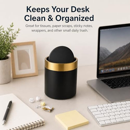 Mini Trash Can with Lid, Small Metal Desktop Trash Bin with Swing Lid, 1.5L / 0.4 Gal Countertop Waste Bin for Desk, Vanity, Bathroom, Coffee Bar and Office, Black - color: Black