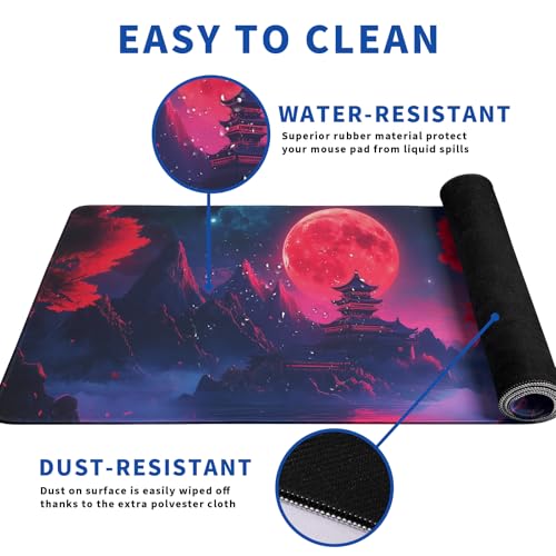 Darkness Red Moon Mouse Pad Abstract Red Mouse Pad 31.5x11.8 Inch Texture Non-Slip Rubber Base Large Mousepad Stitched Edges Keyboard Mouse Mat Desk Pad for Office and Home (Darkness 4) - color: Darkness Red Moon 4