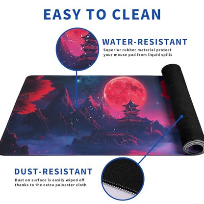 Darkness Red Moon Mouse Pad Abstract Red Mouse Pad 31.5x11.8 Inch Texture Non-Slip Rubber Base Large Mousepad Stitched Edges Keyboard Mouse Mat Desk Pad for Office and Home (Darkness 4) - color: Darkness Red Moon 4