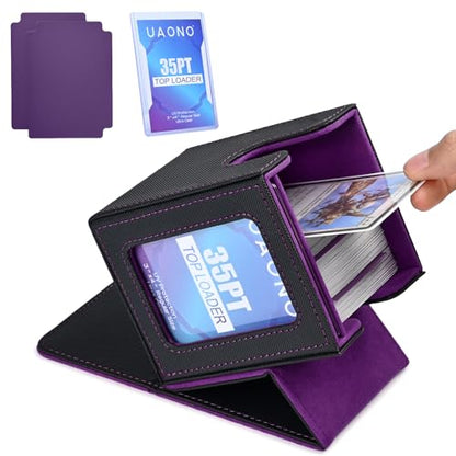 UAONO Card Deck Box for MTG Commander, Independent Commander Display, Fits 100 Double-Sleeved Cards, Magnetic Deck Case for Magic the Gathering TCG, 2 Dividers & 1 Top Loader (Black/Purple) - color: A-Black&Purple