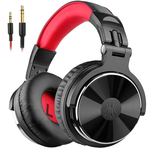 OneOdio Wired Over Ear Headphones Studio Monitor & Mixing DJ Stereo Headsets with 50mm Neodymium Drivers and 1/4 to 3.5mm Jack for AMP Computer Recording Podcast Keyboard Guitar Laptop - Red - color: Red