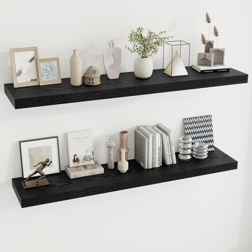 Dreamland 55 Inches Floating Shelves for Wall, 9.8" Deep Long Floating Shelves Set of 2, Large Display & Storage Shelf, Wall Shelf for Bathroom Bedroom Living Room Kitchen Office, Black - color: Black, size: 55"W x 10"D, Set of 2