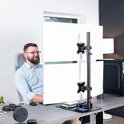 VIVO Freestanding Dual Vertically Stacked Ultra-Wide Monitor Desk Stand, Extra Tall Heavy Duty Adjustable Mount for 2 Ultrawide Screens up to 45 inches, 25 lbs Per Screen Capacity, Black, STAND-V200L - size: Up to 45", style: Steel Base