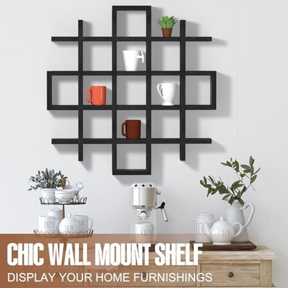 Suzile Oversize Coffee Mug Display Rack Wooden Display Shelves Rustic Wooden Floating Curio Shelf Travel Wall Mounted Coffee Mug Rack Holder Shadow Box Shelf(5.1x5.1x3in,Black) - color: Black