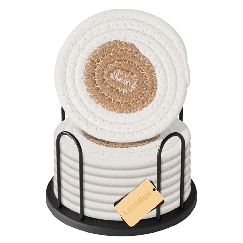 Lazebox Coasters Set of 8 for Drinks, 4 Inch Large Coasters for Coffee Table, Tabletop Protection for Hot & Cold Drinks, Versatile Coasters for Home Decor, Non-Slip & Easy to Clean, White with Coffee - color: White With Coffee