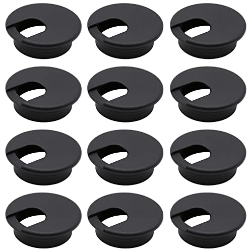 12 Pack 2 Inch Black Desk Grommet Kit Wire Cable Hole Cover Organizer Plastic Cover for Office Cord Management (Black) - color: Black