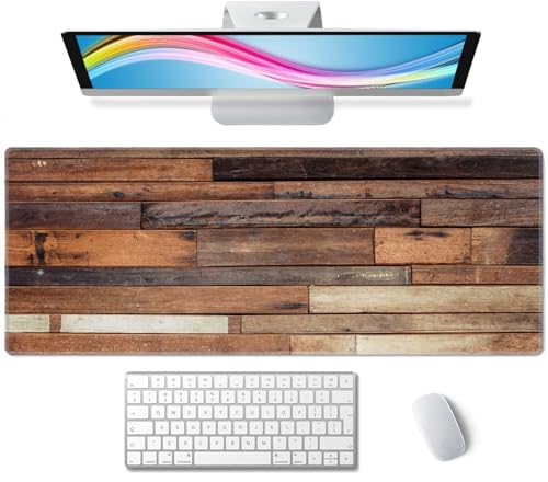 Desk Mat, Old Wood Plank Texture Extended Gaming Mouse Pad Large, 31.5"x11.8" Big Mouse Pad with Non-Slip Base and Stitched Edge, Long Computer Keyboard Mouse Mat for Home Office Work - color: Old Wood Plank Texture