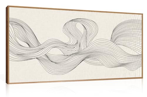 HPNIUB Neutral Abstract Beige Wave Framed Wall Art Set,Minimalist Black Line Wave Wall Decor,Modern Geometric Art Print,Boho Textured Artwork for Living Room,Bedroom,Office-20 x40 - color: Abstract Lines Wall Art, size: 40"L x 20"W