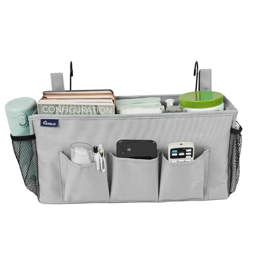Surblue Bedside Organizer with Hook Bedside Caddy Hanging Storage Bag with Adjustable Straps and Water Bottle Holder for Home College Dorm Bunk Bed Accessories, Hospital Bed,Lightgrey - color: Lightgrey