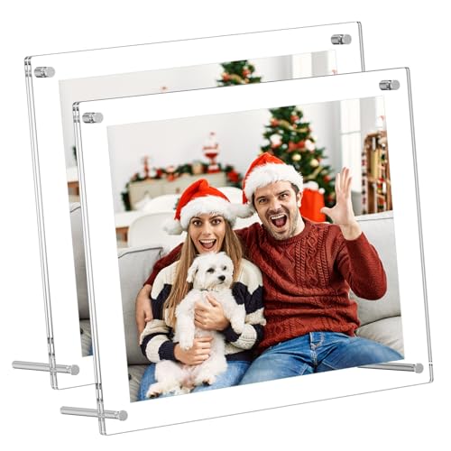 AITEE 4x6 Acrylic Picture Frames 2 Pack, Clear Desk Picture Frames with Stand, Modern Frameless Floating Frames Lucite Transparent Square Cubes Frame for Wall & Desktop Display Gift for Home Office - size: 4 x 6