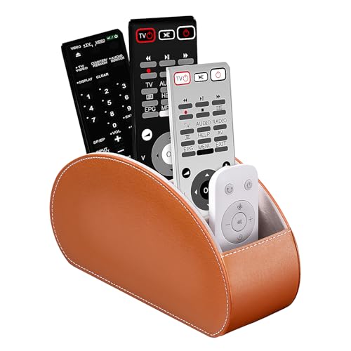 Remote Control Holders Organizer Box with 5 Compartment PU Leather Caddy | Multi-functional Office Desk Storage Caddy Store Tv Remote for Media Player,Brush,Pencil,Glassees&Office Supplies - color: Brown, size: S