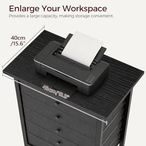 MAHANCRIS 5 Drawer File Cabinet,Rolling Filing Chest Cabinet with Wheels, Under Desk Storage Organizer, Printer Stand with Non-Woven Fabric Drawer, for Home Office, Study, Black FCBK4801 - color: Black