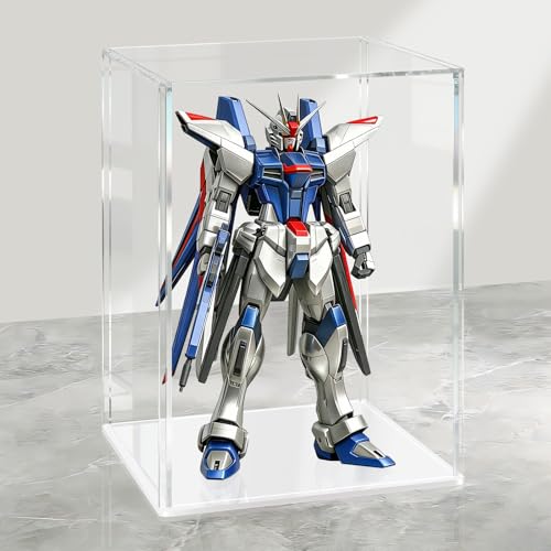 LANSCOERY Acrylic Display Case, 6x6x8 in, Upgraded Thickened UV-Resistant Showcase, 98% Clarity Dustproof Box with Glossy White Base for Action Figures, LEGO & Models, Includes Scraper & LED Light - color: White, size: 6x6x8inch; 15x15x20cm
