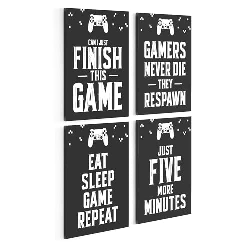 Poster Master 4-Piece Gaming Canvas - Video Game Print - Retro Typography Art - Black & White Wall Design - Funny Quote Art - Great Game Room or Boy's Bedroom Decor - Available in 8x10 to 30x40 - color: Style-02