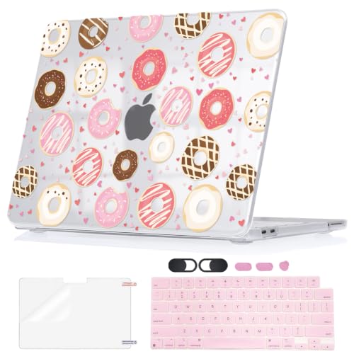 Sweet Fun Hard Case for 2026 MacBook Neo 13 A3404 A18 Pro, Ultra Thin Portable Cover Decorated with Screen Protector, Keyboard Cover, Webcam Cover & Dust Plugs, Colorful Donuts & Tiny Heart - color: Donut & Heart Print